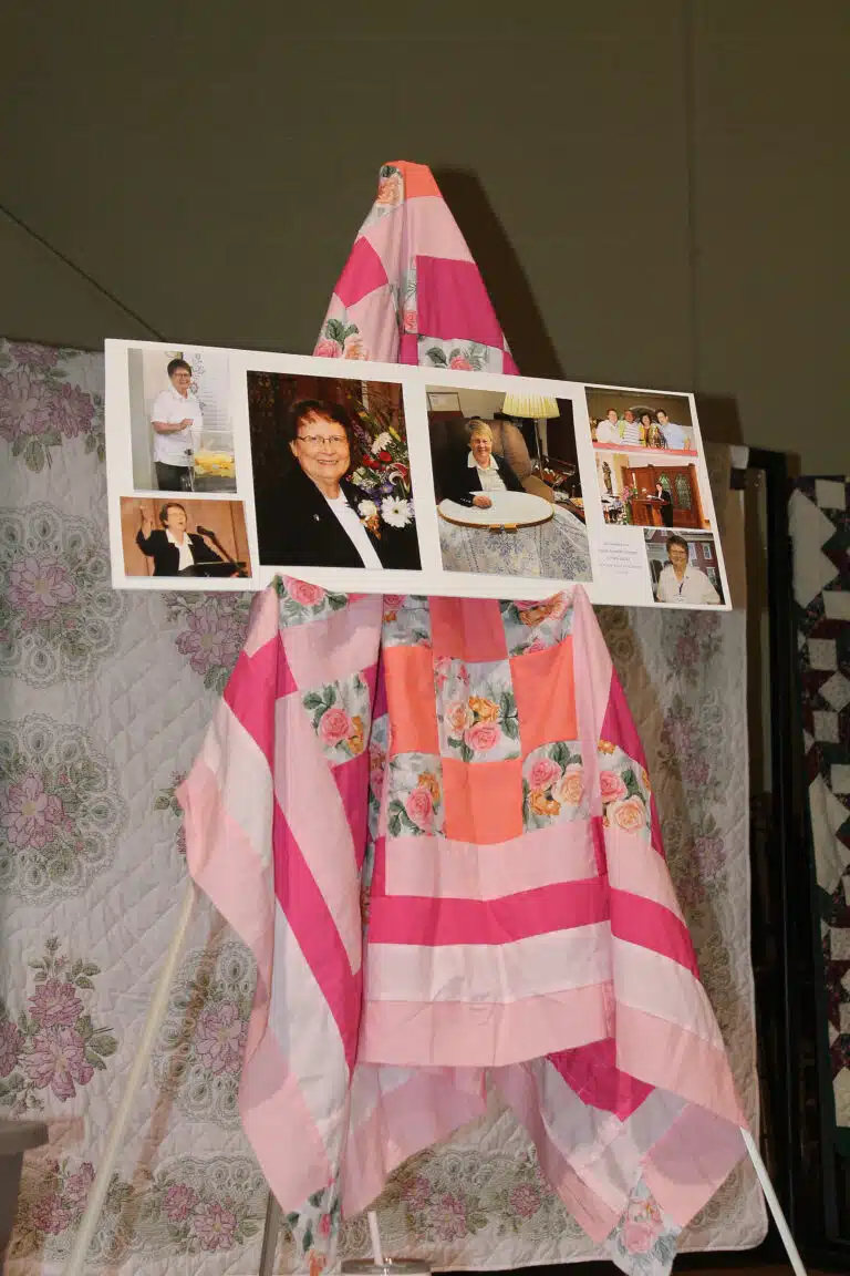 A pictorial tribute to the late Sister Amelia Stenger was on the stage during Quilt Bingo. The event was dedicated to her as the founder of Quilt Bingo which she helped organize every year. A pictorial tribute to the late Sister Amelia Stenger was on the stage during Quilt Bingo. The event was dedicated to her as the founder of Quilt Bingo which she helped organize every year.