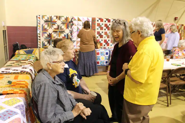 Sister Jane Falke, left, Sister Helena Fischer, second from left, and Sister Cecelia Joseph “C.J.” Olinger, right, talk to Bernadette Mullen. Bernadette said that her former grade school teacher, Sister George Mary Hagan, still remembers her from school. Sister Jane Falke, left, Sister Helena Fischer, second from left, and Sister Cecelia Joseph “C.J.” Olinger, right, talk to Bernadette Mullen. Bernadette said that her former grade school teacher, Sister George Mary Hagan, still remembers her from school.