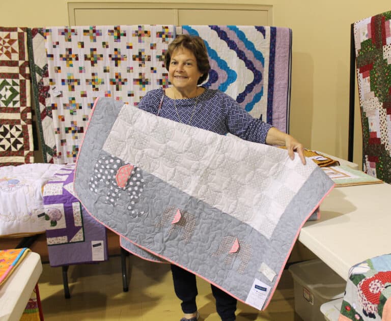 This “Pachyderms” elephant baby quilt was chosen by Paulette Bretz of Newburgh, Ind.