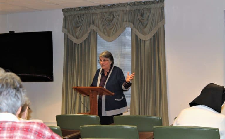 Sister Mimi Ballard spent about an hour giving an interesting overview of Casa Ursulina in Chile. She has been the director there since 1997. She said she was motivated by Ursuline Sister Luisa Bickett who was still serving in South America when she arrived. (Sister Luisa was in the audience.)