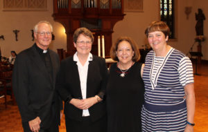 Ursuline Associate Father John Vaughan joins Sister Amelia Stenger and her friends Harriett Oexmann, second from right, and Anne Swinford. The women all became friends when they attended St. Stephen Cathedral in Owensboro.