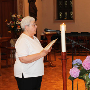 Sister Ann McGrew, director of Novices, proclaims a reading from Jeremiah 29: 11-13.