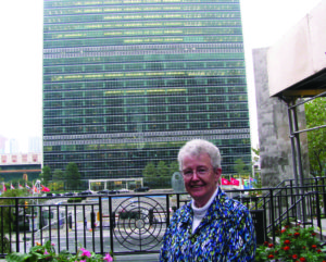 Sister Michele Morek stands in front of the United Nations building in New York City in 2012.