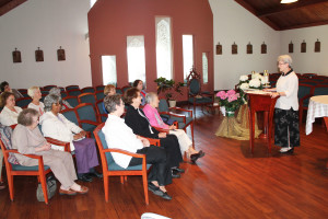 Sister Pam tells the participants that if we are aging successfully, we grow kinder and less self-centered. She offered a quote from the philosopher Soren Kierkegaard that, “Life is not a problem to be solved, but a reality to be experienced.” But a new adaptation of that quote says, “…but a mystery to be lived.”