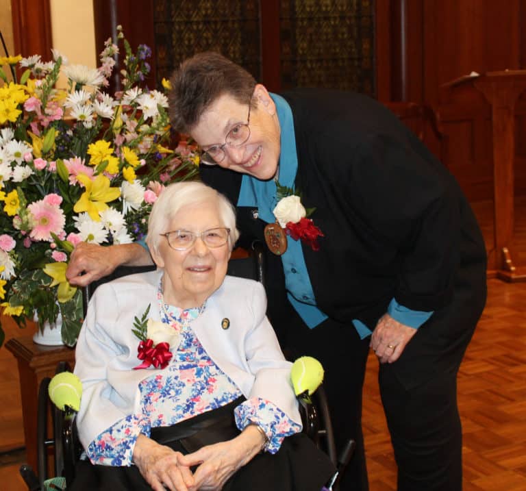Spanning 40 years of service, Sister Marie Julie Fecher, left, celebrating 80 years, is joined by Sister Sharon Sullivan, celebrating 40.