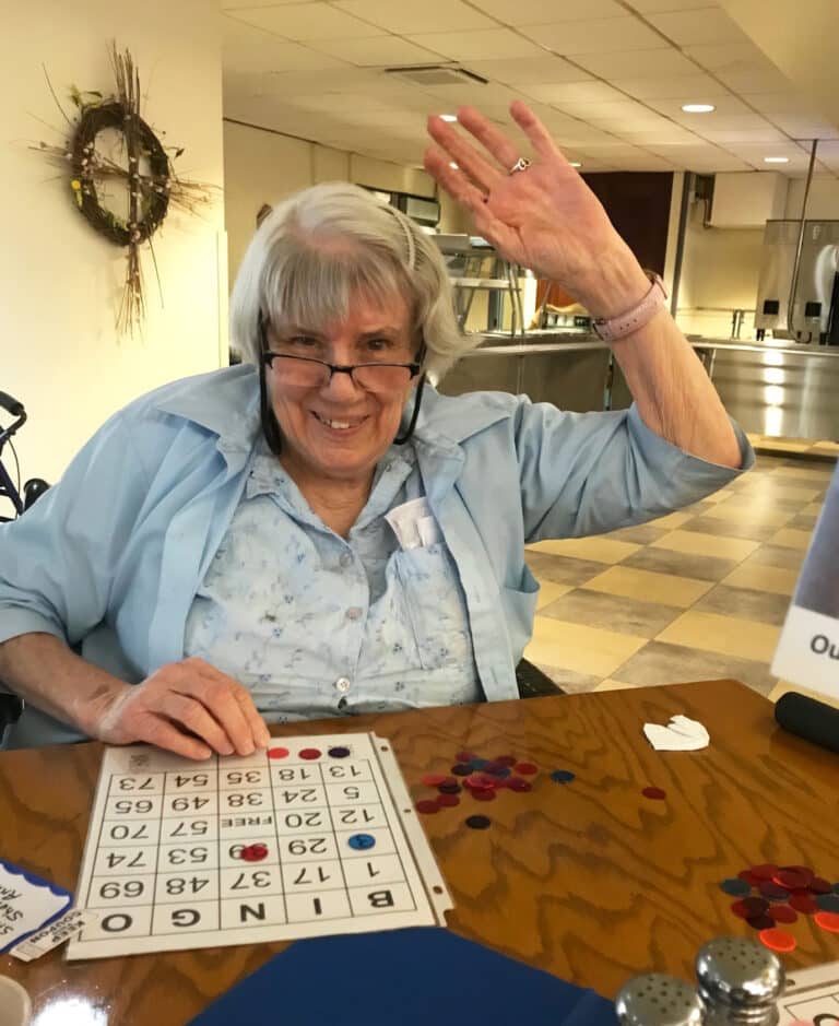 Sister Sheila Anne Smith is excited to be two-fifths of the way to bingo.
