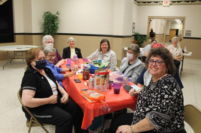 Some of the Ursuline Sisters were on the “Bad Habits” trivia team, including, from left, Sister Rosanne Spalding, Sister Judith Nell Riney, Sister Pat Lynch, Sister Julia Head, Sister Monica Seaton, and Sister Margaret Ann Aull. Seated at right is Ursuline Associate Martha Alle of Evansville, Ind.