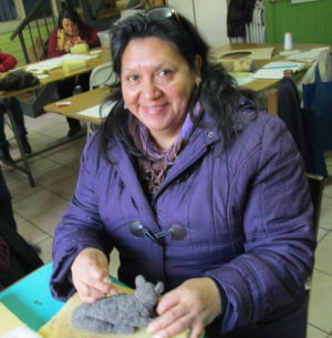 rosario llaiquel de temuco participa en trabajo en fieltro(lana oveja)