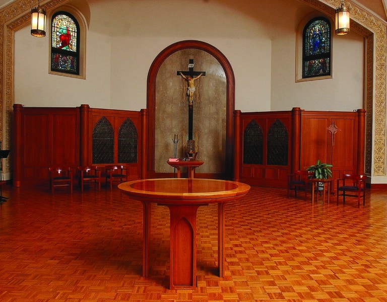 A longer view of the crucifix in the Motherhouse Chapel.