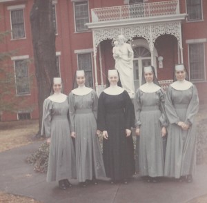 From left are Sister Mary Nivita and SIster Susan Mary, who will go to Venezuela; Mother Joseph Marian is in center; then Sisters Louis Marie and Mary Xavier, who will teach in Chile. At the time of this photo, another member, Sister Mary Gerard, flew to Lima, Peru, on December 10, after completing training at Ponce, Puerto Rico. She soon began teaching in Chile.